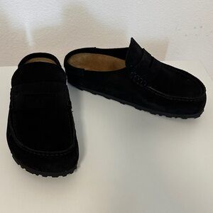 Birkenstock Black Suede Slide On Slides